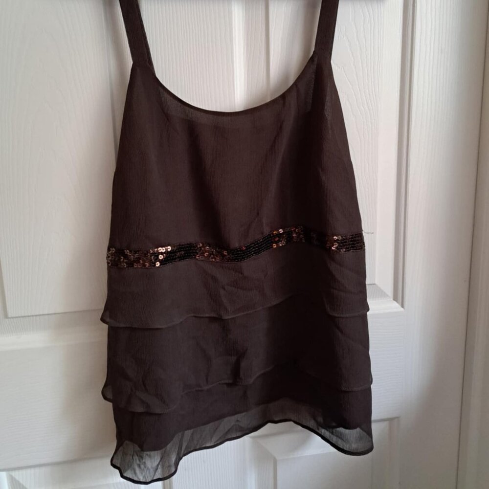 NWT Lane Bryant sequined brown chiffon layered shell, sz 14